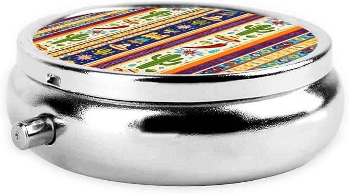 Colorful Mexican Stripe Portable Pill Organizer | 3 Compartment, With Mirror, For Men Women, For Daily Supplements, Vitamins, Fish Oil, Jewelry, Candy, Travel