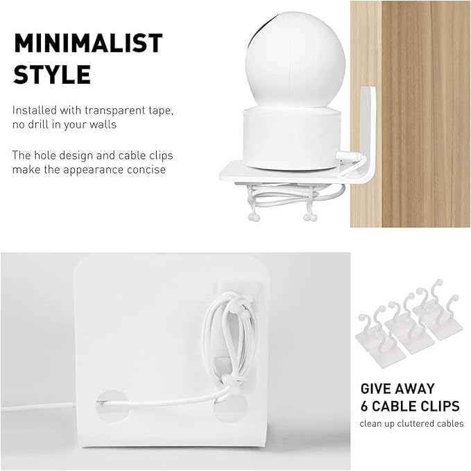 TOPINCN 3 PCS Small Security Cameras Wall Shelf, Wall Mounted Camera Tray, Floating Shelf Set, Wall Bracket with 6 Cable Clips & 10PCS Adhesive Tapes for Monitors Speakers (White)