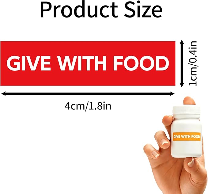 300PCS Give with Food Medication Instruction Labels, Color-Coded Self-Adhesive Veterinary Pharmacy Stickers for Medical Containers, Drugstore & Hospital Organization, 1.6 x 0.4 inch
