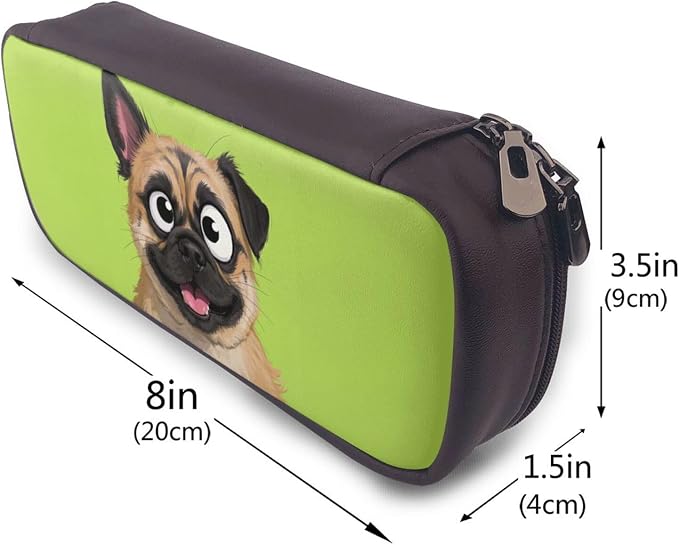 Leather Pen Case with Zipper - Aesthetic Pen Holder Dog funny face animal Pencil Case for Women & Men - Handcrafted Pencil Bag Multi-Functional Travel Cosmetic Case for Work Office Tool Pouch