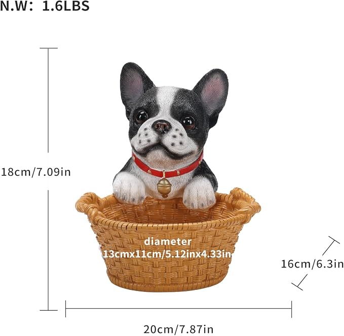 Cute French Bulldog Candy Bowl, Resin Dog Figurine Key Bowl for Entryway Table, Desktop Storage Basket Organizer for Desk, Unique Dog Lover Gift