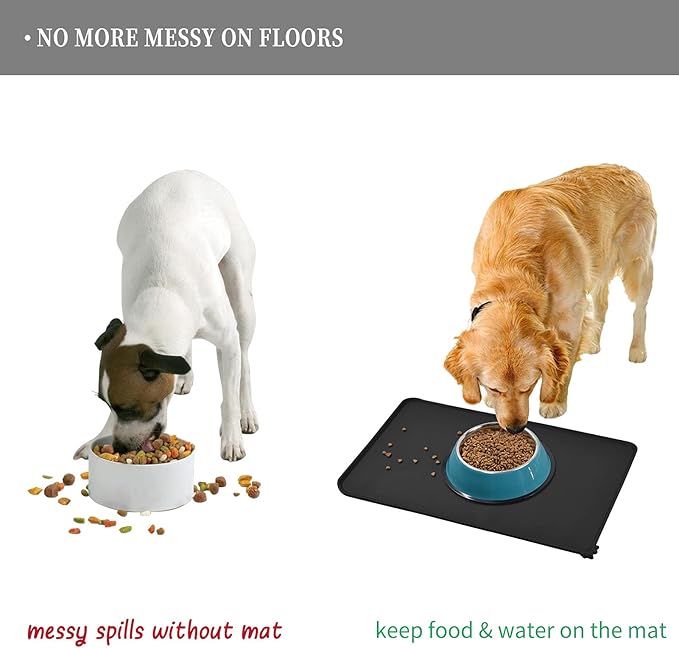 Reopet Waterproof Pet Feeding Mat, Non-Slip Silicone Placemats for Dog Cat Food and Water Bowl, High Raised Edges to Prevent Spills and Protect Floors