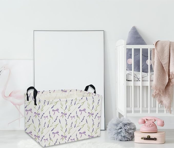 Rectangle Girls Baskets Flower Basket Cute Storage Bin Organizer Box for Room Decor Gift Basket(Purple flowers)