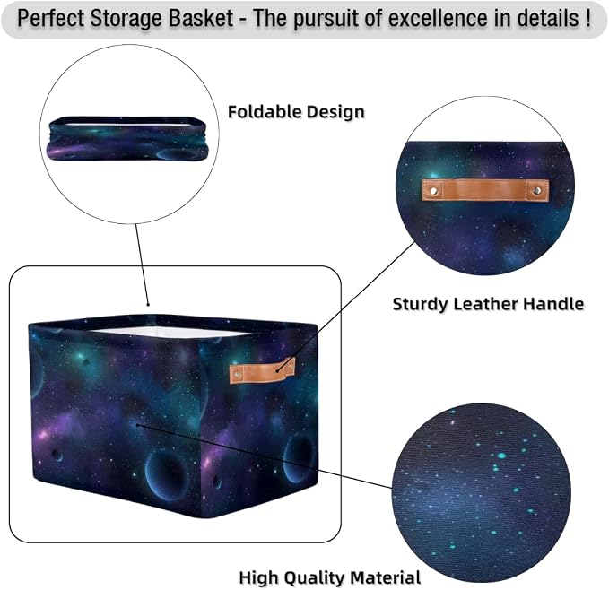 Nebula Galaxy Planet Storage Basket Cloth Storage Cube Basket Bins | Collapsible Cloth with Handles Rectangular Toys Nursery Bedroom Home Office