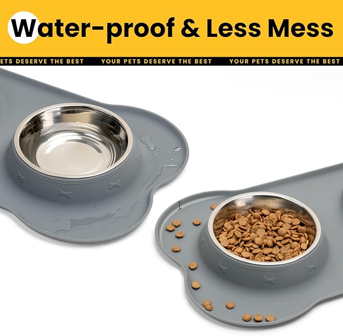 Conlun Dog Bowls with Non-Slip Silicone Mat, Spill Proof Large Food & Water Bowls Set, Easy Clean Dog Food Dish, Dishwasher Safe, Suitable for Dogs Cats Pet Under 90lbs, Large, Grey