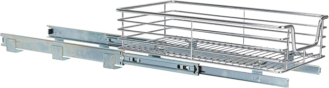 Household Essentials Chrome-Plated Steel Pull-Out Organizer with Artisanal Basket Detailing
