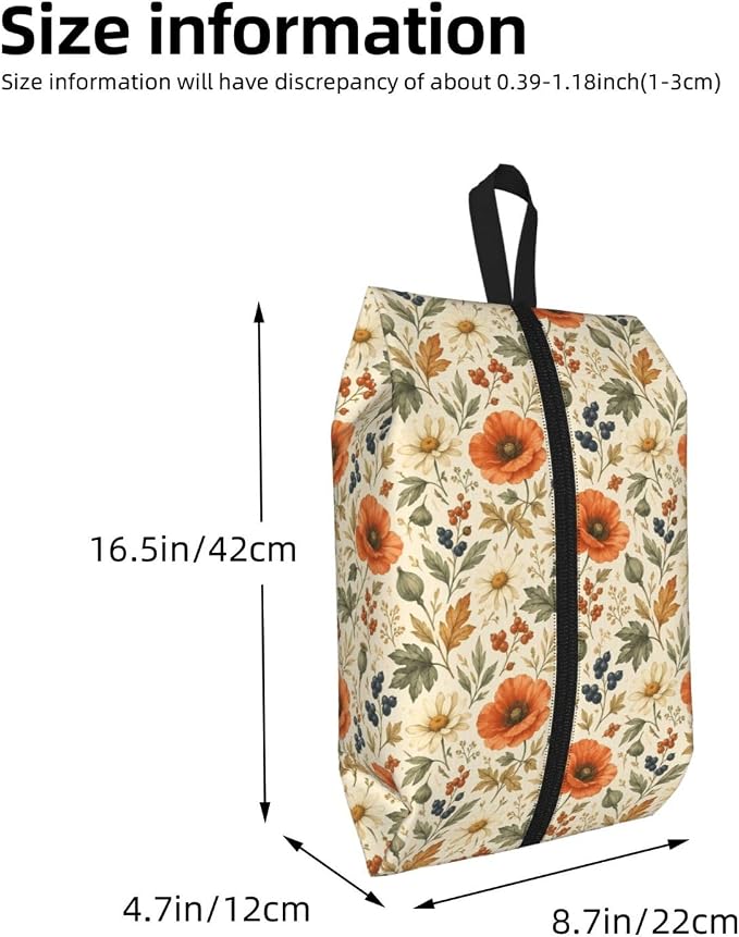 Autumn Wildflower & Berry Travel Shoe Bag for Men & Women, Waterproof Shoe Storage Organizer with Zipper, Portable Shoe Pouch for Sneakers, Heels, Sandals, Gym & Travel Luggage 2PCS