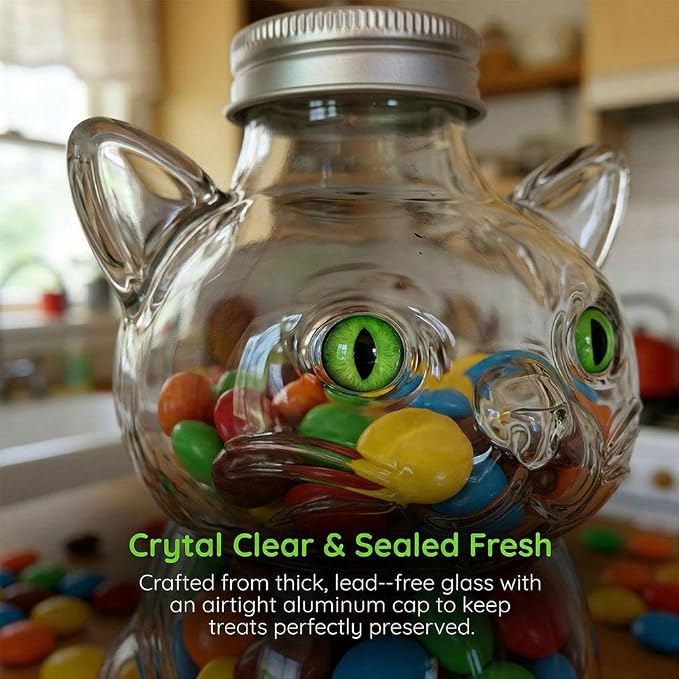 Glass Cat Treat Jar,Cute Cat Cookie Jar with Airtight Lid, Pet Cookie Storage Jars,Reusable Small Pet Snack Storages Jars for Kitchen Storage Supplies,Pets Lovers Gifts,350ml (Clear 1pcs)