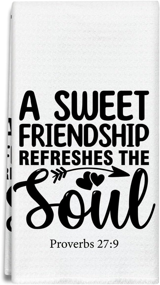 A Sweet Friendship Refreshes The Soul Kitchen Towels, Christian Decorative Hand Towel Drying Cloth for Bathroom Baking, Friendship Gifts for Friend, Women, Men, 16x24 Inches -36