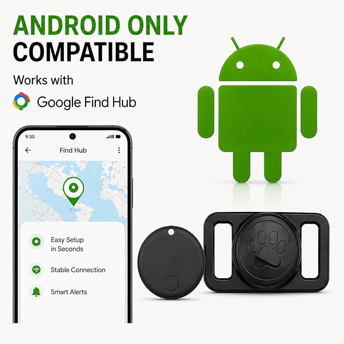 GPS Collar for Dogs (iOS Only) Smart tag,Waterproof Compatible with Apple Find My,No Monthly Fee,Advanced Tracking Solution Smart Collar for Pet Safety Ideal Small Large Dogs (Android Tracker for dog)