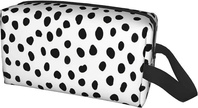 Black & White Dalmatian Spot Makeup Bag - Durable 600D Oxford Fabric Travel Cosmetic Bag, Shockproof Foam Padded Toiletry Organizer for Gym & Daily Use 10x6.2x4.9 Inch