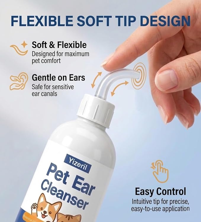 Dog Ear Wash - Gentle Cat Ear Cleaner Solution, Removes Ear Wax Debris and Ear Odor, Pet Ear Drops Liquid for Routine Ear Care, 6 fl oz