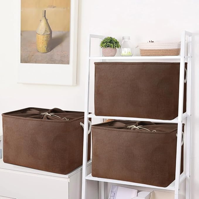 Organization and Storage for Organizing - Extra Jumbo 3 Pack 20.5x15.7x13.8 inch Fabric Storage Bin for Shelves, Storage cubes for Decorative Shoes Towel Blanket Closet (Brown)