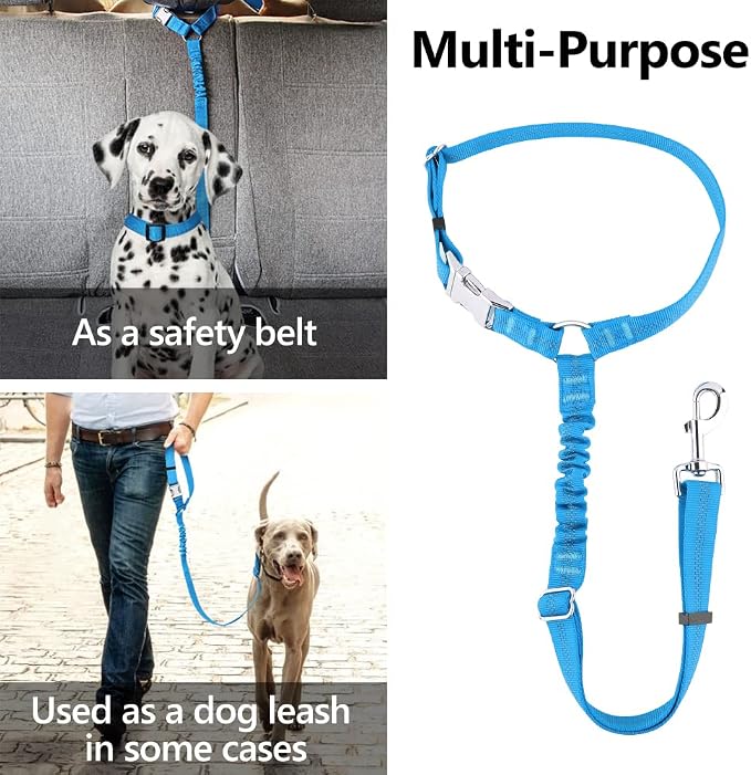 Plutus Pet Dog Seat Belt for Car Headrest, Reflective with Elastic Bungee | Adjustable Restraint for Safety, Vehicle Seatbelt Harness for Small Medium Large Dogs and Cats, Blue