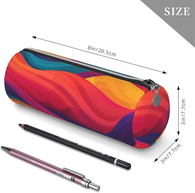OSAM SPACE Leather Pencil Case Round Pencil Bag Colorful Waves Pen Organizer Holder Portable Zipper Pouch Cute School Supplies for Girls Boys Study Office