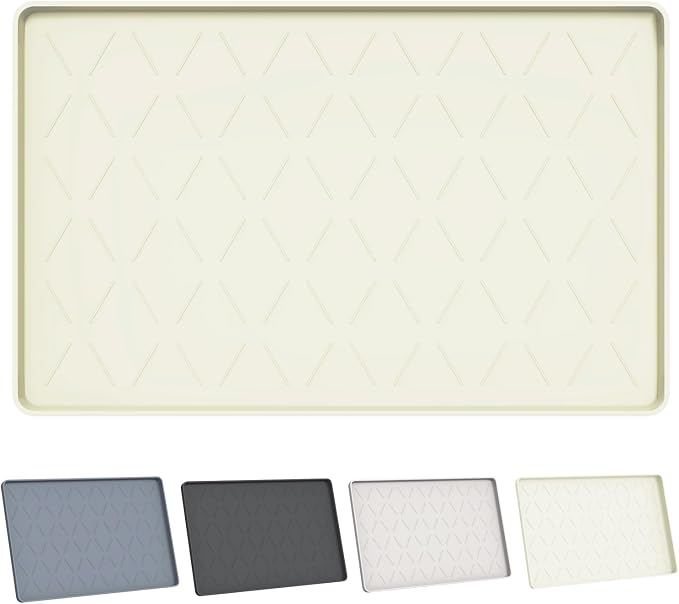 Extra Thick Dog Food Mat Waterproof with Raised Edge 19" x 12" | Silicone Multipurpose Mat, Under Sink Cabinet Protector for Kitchen, Bathroom, Shelf, Pet Feeding, Boot & Plant Trays
