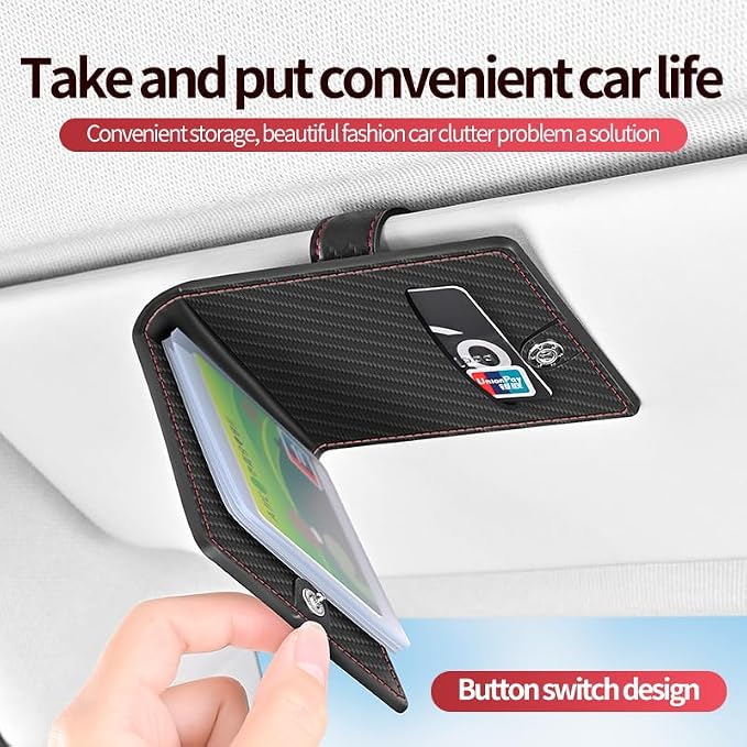 Car Picture Holder Leather Framed Metal Visor Clip 6pc Pocket for Family Pet Couples Photo Drive License ID Credit Business Gift Card Auto Trucks Van SUV Visor Organizer Accessories (Black)