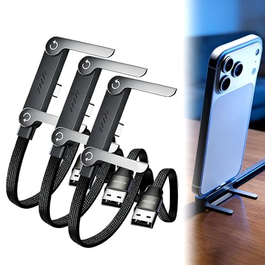 USB A to USB C Cable, Charger Cord (4.9FT), 65W Braided Fast Charge Cable with Built-in Phone Stand T-Shaped Foldable for iPhone 17 Series,Samsung Galaxy Note 10/S10+ S10, LG V30 (3 Pack)