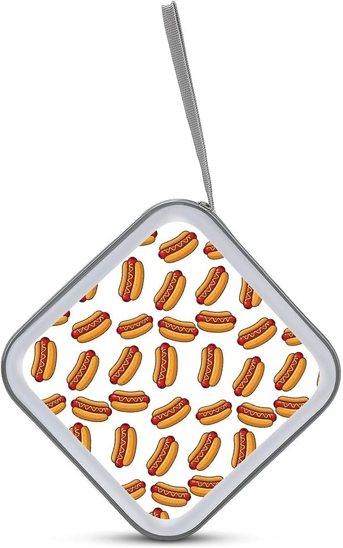 Portable CD Holder Case with Strap Hot Dog Food, 40-Capacity Hard Plastic Storage Binder, Protective Wallet for Car Office Travel