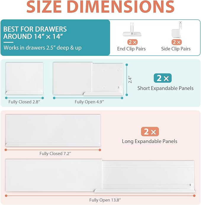 Adjustable Drawer Dividers for Small & Junk Drawers - Starter Kit | Slim interlocking grid for vanity, makeup, desk & bathroom; 3D guide shows where each piece goes; expandable, tool-free
