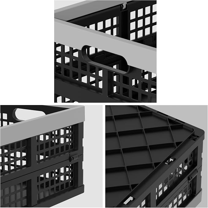 Gainhope 3-Pack 15 L Plastic Collapsible Storage Crate, Foldable Crates | Stackable Baskets for Shelf, Kitchen, Pantry