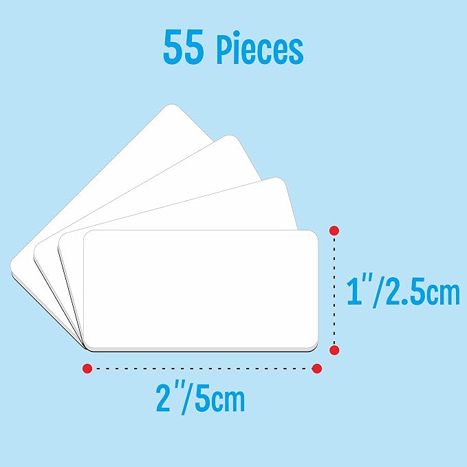 Magnetic Name Tag Label, 55 PCS Dry Erase Reusable Blank Name Stickers White Reusable Magnets for Whiteboards Locker Fridge School Office Home (Each Measures 2" x 1")