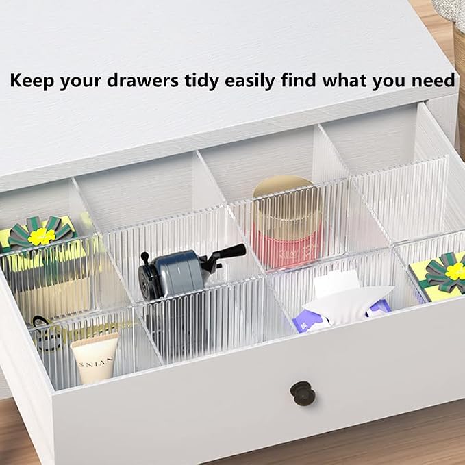 8pcs DIY Plastic Drawer Organizer Adjustable Drawer Dividers for Home Tidy Closet, Socks, Underwear, office school supplies, kitchen utensil tools (Clear White)