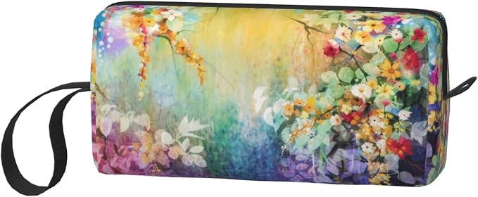 Watercolor Rainbow Flower Makeup Bag for Women | Durable 600D Oxford Fabric, Impact-Resistant & Compact, Travel Cosmetic & Makeup Organizer for Gym & Daily Use