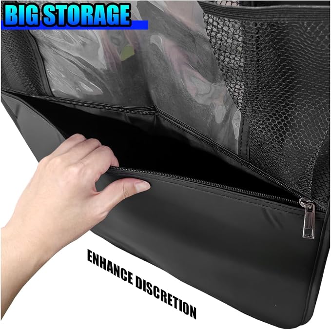 Car Kick Mats Back Seat Protector, Multifunctional Leather Car Rear Seat Hanging Storage Bag, Easy-to-Clean Auto Interior Backseat Organizer Accessory for SUVs, Trucks, Cars (Black)