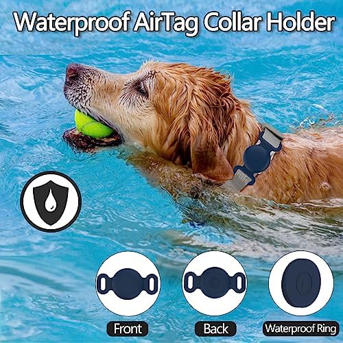 Waterproof Dog Collar with Airtag (1st & 2nd Gen) Holder, 2 Pack | Lightweight Silicone Hidden AirTag Holder for Dog Collar, Anti-Lost AirTag Case for Pet Cat Dog (Black & Navy)