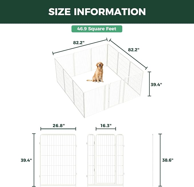 FXW Homeplus Indoor Dog Playpen, 40" H, 12 Panels, for Medium & Large Dogs | Stress-free play, Heavy-duty, Semi-open design, Easy setup, Threshold-free gate, Expandable, Patented