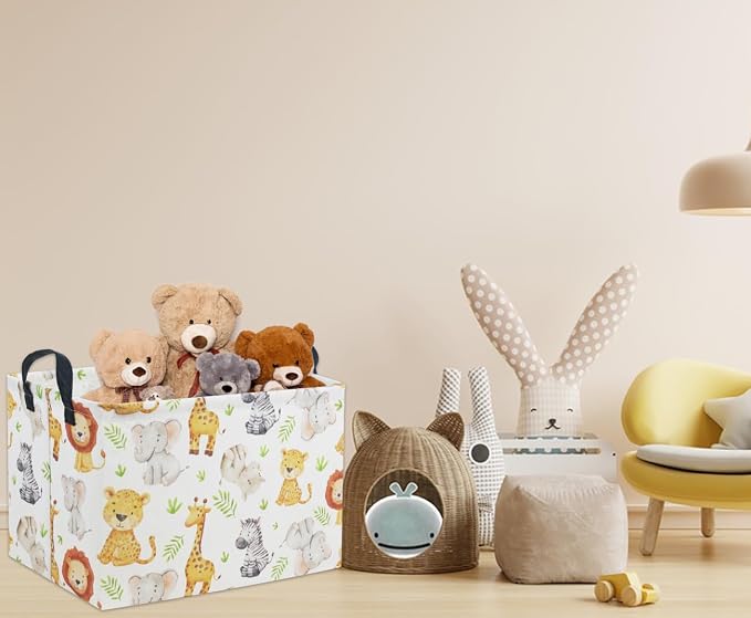 Rectangular Woodland Animal Basket Kids Baby Storage Basket Storage Bin Organizer Box Animal Room Decor(Green Animal)