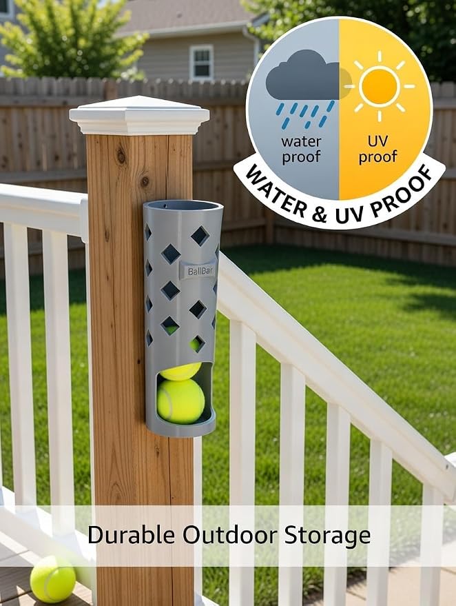 Wall Mounted Tennis Ball Holder for Dogs | Weatherproof ASA Dog Ball Storage for Garage, Patio, Mudroom or Porch - Fits Ball Launchers & Chuckers - Made in USA