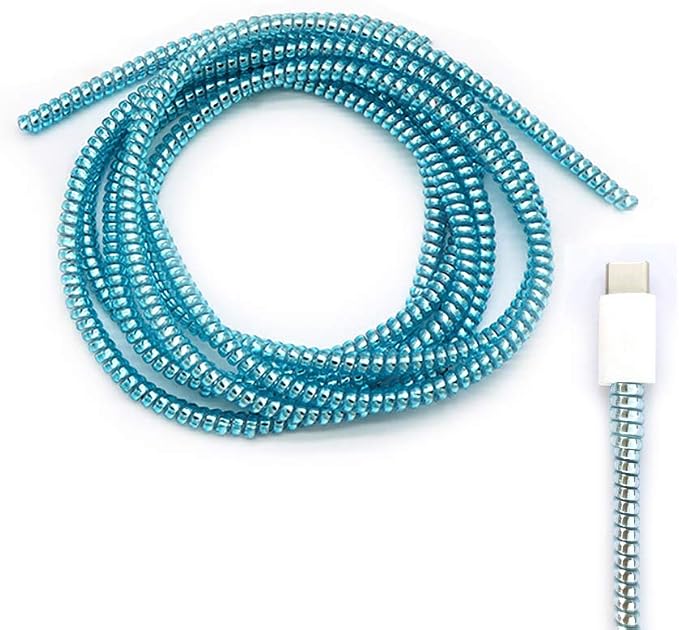 Cable Protector Animal Proof Wire Repair, Cord Protector for Pets Headphone Saver Spiral Cable Wrap Strain Relief, Cord Sleeve for Phone Cable USB Date Cable, 60 inches, 2 pcs, Blue