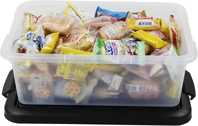 Wekioger Versatile Plastic Storage Box with Black Lids, 14 Quart, 2 Packs