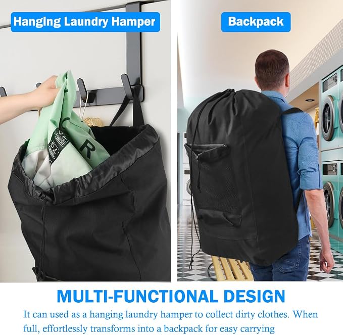 Tenn Well Laundry Bag Backpack, Heavy Duty Large Laundry Bag with Straps & Mesh Pocket, Clothes Hamper Bag for College Dorm, Laundromat, Apartment
