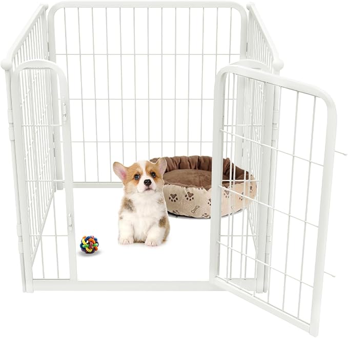 FXW Homeplus Indoor Dog Playpen, 24" H, 4 Panels, for Puppies & Small Dogs | Stress-free play, Heavy-duty, Semi-open design, Easy setup, Threshold-free gate, Expandable, Patented
