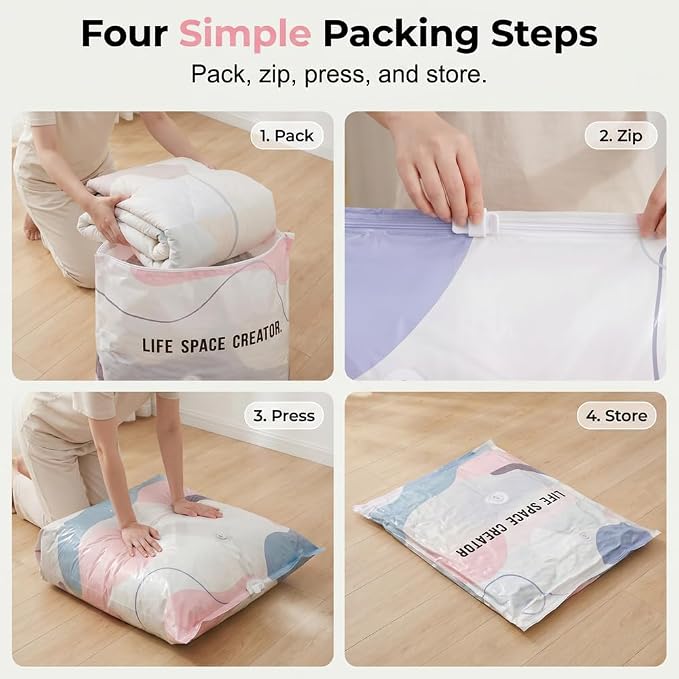 No‑Pump Vacuum Storage Bags, 2026 New Extra Large Space Saver Bag, Press & Seal Reusable Space Saver Bags, No Pump Needed, for Jumbo Clothes Bedding,Comforters,Off‑Season Gear (2, 100x80x30cm)