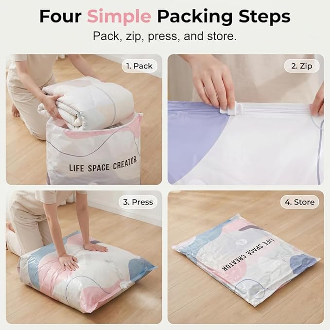 No‑Pump Vacuum Storage Bags, 2026 New Heavy-Duty Press & Seal For Clothes, Press & seal, No Pump Needed, Large Cube Vacuum Seal Bags, Reusable Space Saving Compression Bag (4PCS, 100 * 80 * 38CM)