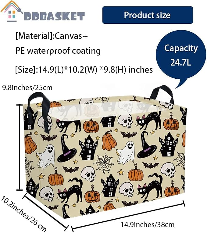 Rectangle Kids Baskets Halloween Basket Cute Storage Bin for Room Decor Gift Basket(Horror Halloween)