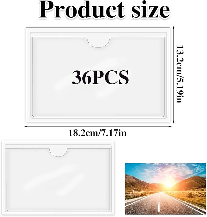 36 Pack Adhesive Index Card Pockets 5 x 7, Clear Top-Loading Holders | Clear Pvc, Removable Adhesive, Fits Bins/Shelves/Totes, Protects Cards From Dust And Fingerprints