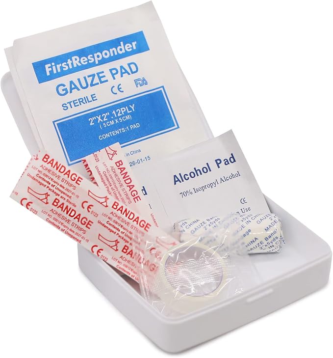 DMI First Aid Kit, Mini 20 Piece Kit, Small and Compact All Purpose Use for Minor Cuts and Scrapes, Durable Water Resistant Case, Convenient and Portable, White, 1 Count