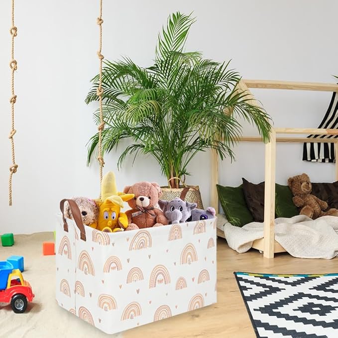 Boho Rainbow Baskets Rectangular,girl basket,Waterproof foldable canvas laundry basket,Nursery hamper,Room Decor,Shelf Basket(Rainbows)