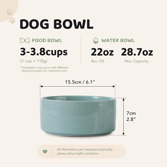 Havniva Ceramic Dog Bowls, Dog Food and Water Bowl Set, Dog Water Bowl | 6.1” Ceramic Dog Food Bowls with Non-Slip Rubber Base, Large Capacity, Double Dog Feeding Bowls for Small and Medium Dogs