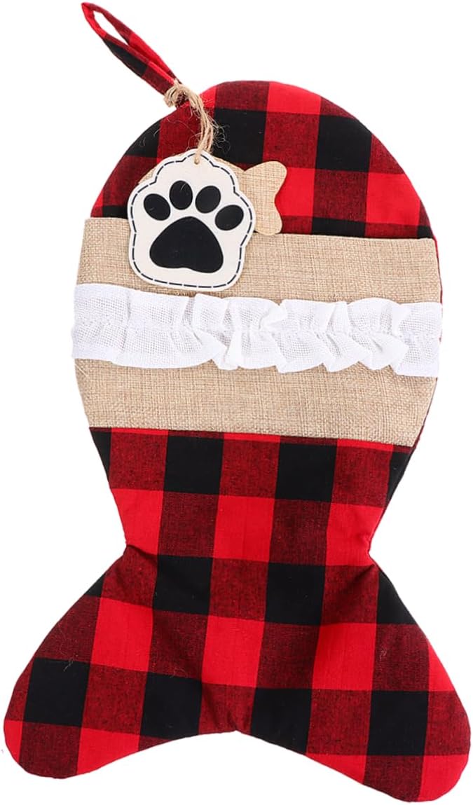 TOVINANNA 1pc Christmas Stockings Pouch Bag for Pets and Plaid Design Holiday Storage for Presents for Christmas Decorations and Tree Fillers