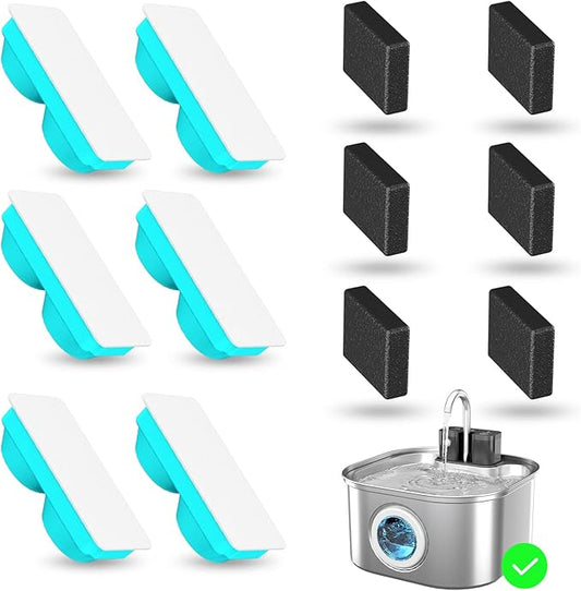 Lawfery Cat Water Fountain Filter Replacement, 6 Filters and 6 Pre-Filter Sponges for 3.2L/108oz Wireless Pet Fountain