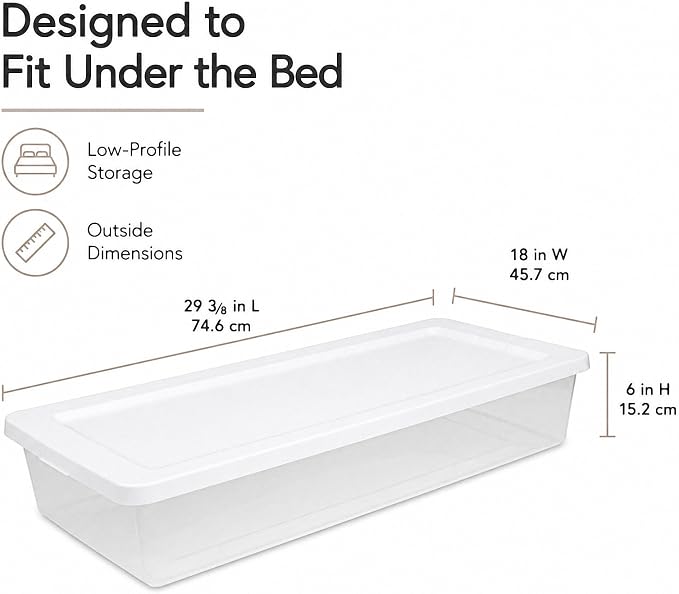 41 Quart Medium Storage Bin, Clear Plastic Underbed Storage (1-Pack) | Clear Body For Visibility, Low Profile Design, Container with Snap-On Lid, , Stackable, Underbed Fit, White