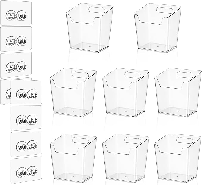 8-Pack Adhesive Cabinet Door Organizer Bathroom, Hanging Storage Bins, Stick on Wall Storage Container, Floating Bins Wall Mounted Organizer Under Sink Caddy for Kitchen Pantry Storage, Office, Dorm