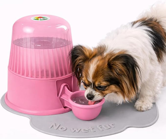 Pet Water Dispenser for Dogs and Cats, 67.6 oz – Gravity-Fed Water Bowl for Clean Drinking, Prevents Wet Fur, BPA-Free Polypropylene, (Clear Pink)