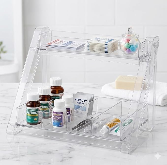 Clear 2-Tier Desktop Organizer with Drawers & Compartments